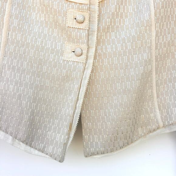 Vintage Calvin Klein Cream Tuxedo Front Pleated Blouse Jacket Mandarin Small - Picture 9 of 10